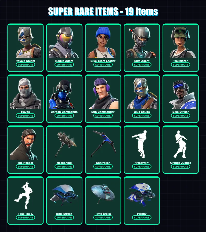 [PS4/PS5/XBOX/PC] | Royale Knight | Rogue Agent | Blue Team Leader | Elite Agent | Trailblazer | 58 skin | 51 pickaxe | 54 emote | 60 glider | Lv776 — Fortnite account