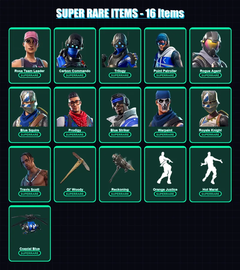 [PS4/PS5/XBOX/PC] | Rose Team Leader | Carbon Commando | Trilogy | Point Patroller | Rogue Agent | 78 skin | 69 pickaxe | 91 emote | 70 glider | Lv8