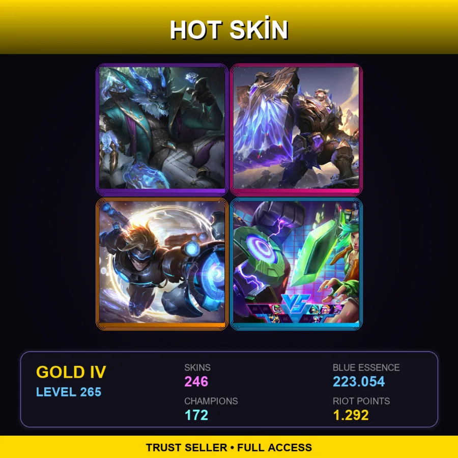 EUW | Lv265 | Gold IV | 246 Skin | 172 Champ — LoL account