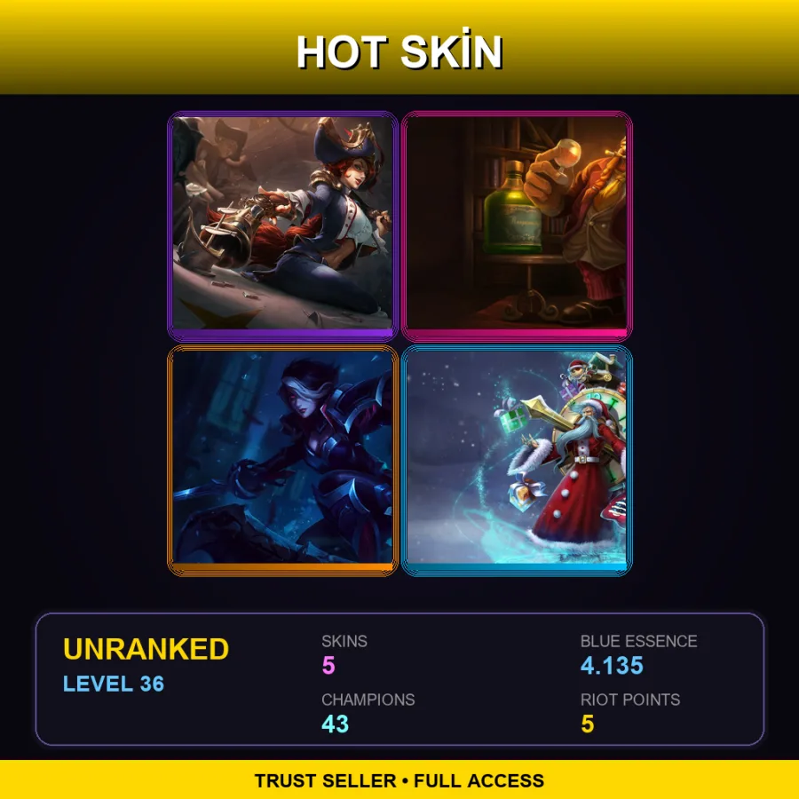 EUW | Lv36 | Unranked | 5 Skin | 43 Champ