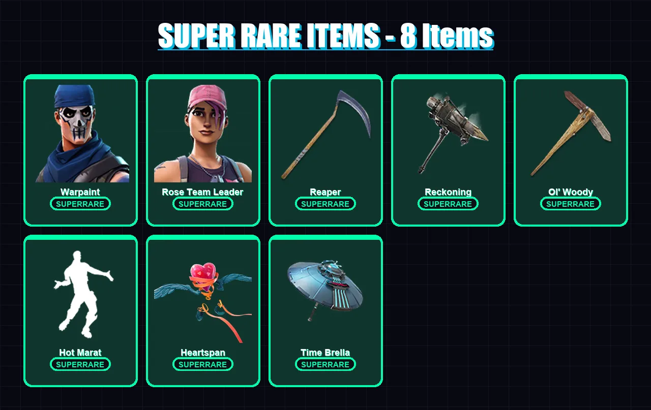 [PC/PSN] | Warpaint | Rose Team Leader | Blackheart | Enforcer | The Prisoner | 53 skin | 50 pickaxe | 58 emote | 65 glider | Lv821