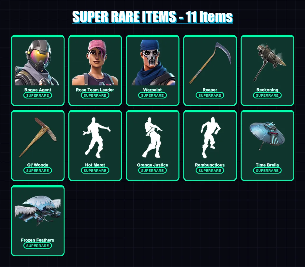 [PS4/PS5/XBOX/PC] | Rogue Agent | Rose Team Leader | Warpaint | Calamity | Ruin | 176 skin | 127 pickaxe | 127 emote | 115 glider | Lv1458