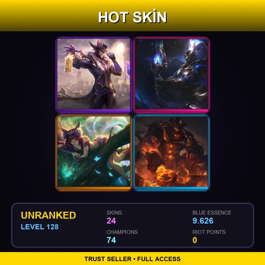 LAN | Lv128 | Unranked | 24 Skin | 74 Champ — LoL account