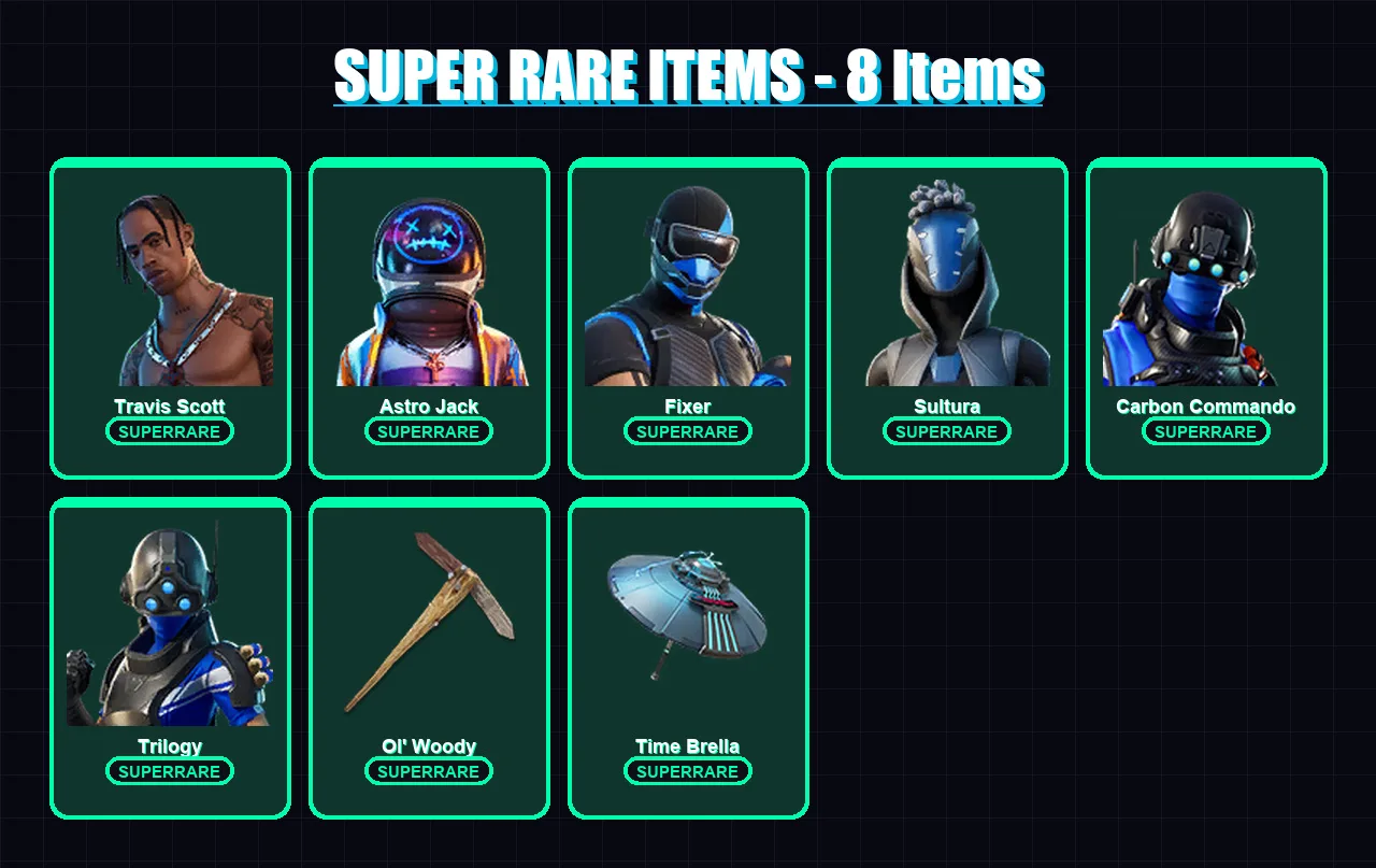[PS4/PS5/XBOX/PC] | Travis Scott | Astro Jack | Fixer | Sultura | Carbon Commando | 117 skin | 121 pickaxe | 85 emote | 97 glider | Lv1050
