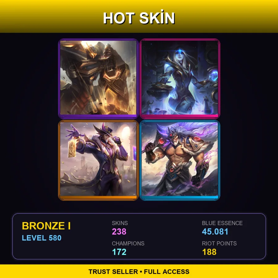 EUW | Lv580 | Bronze I | 238 Skin | 172 Champ