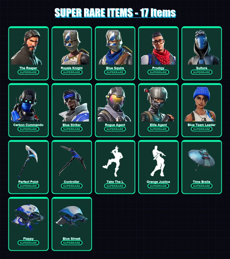 [PS4/PS5/XBOX/PC] | The Reaper | Royale Knight | Blue Squire | Prodigy | Sultura | 43 skin | 65 pickaxe | 46 emote | 62 glider | Lv701
