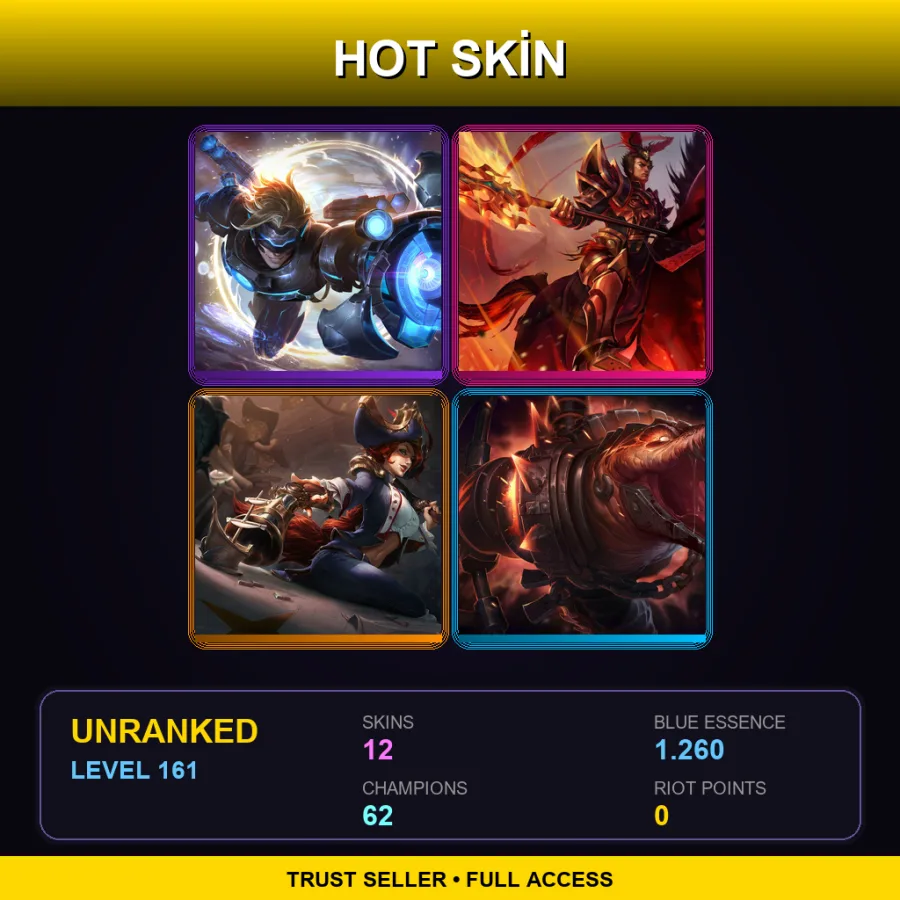 NA | Lv161 | Unranked | 12 Skin | 62 Champ