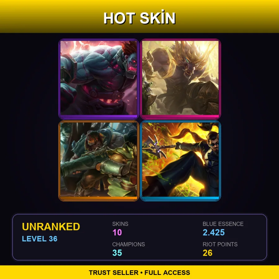 RU | Hextech Sion | Lunar Guardian Warwick | Cutpurse Twisted Fate | Secret Agent Xin Zhao | 10 Skin | 35 Champ | Lv36