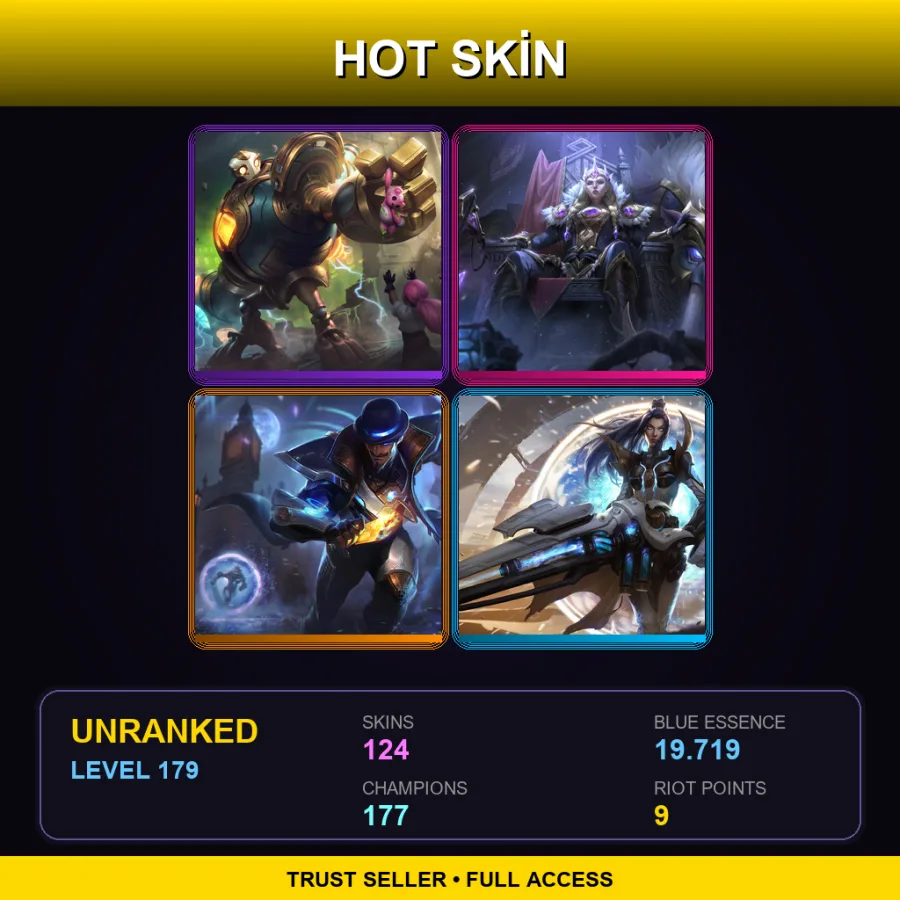SG | Lv179 | Unranked | 124 Skin | 177 Champ — LoL account