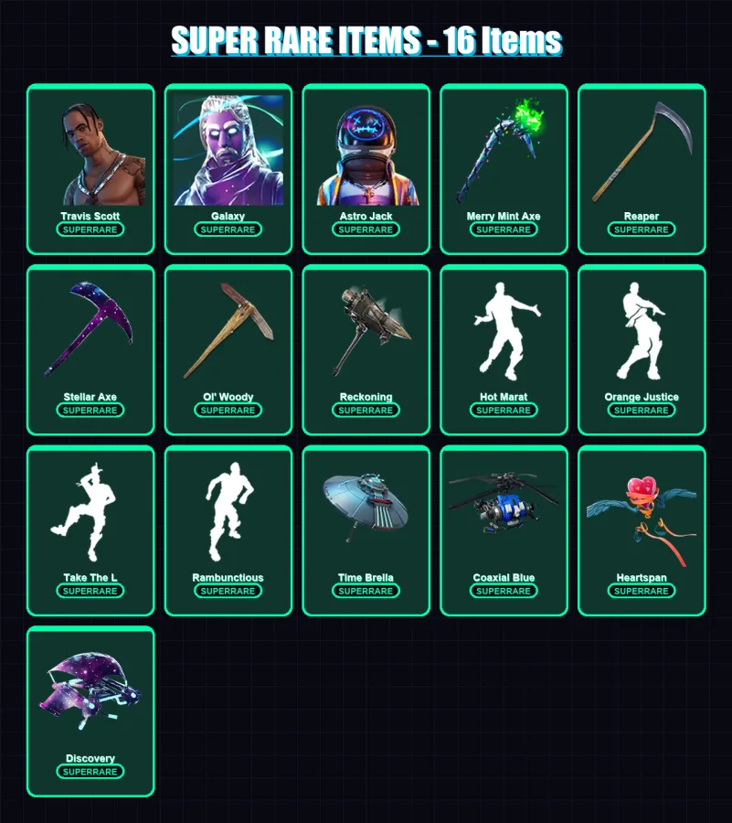 [PS4/PS5/XBOX/PC] | Travis Scott | Galaxy | Astro Jack | Dire | The Ice King | 152 skin | 117 pickaxe | 140 emote | 104 glider | Lv1744