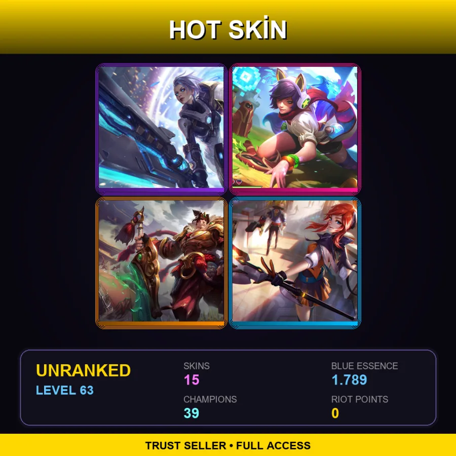 LAN | Lv63 | Unranked | 15 Skin | 39 Champ — LoL account