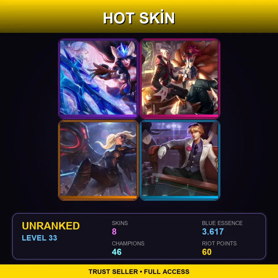 EUNE | Lv33 | Unranked | 8 Skin | 46 Champ — LoL account