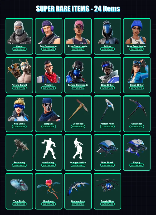[PC/XBOX] | Havoc | Sub Commander | Rose Team Leader | Sultura | Blue Team Leader | 87 skin | 75 pickaxe | 90 emote | 91 glider | Lv979 — Fortnite account