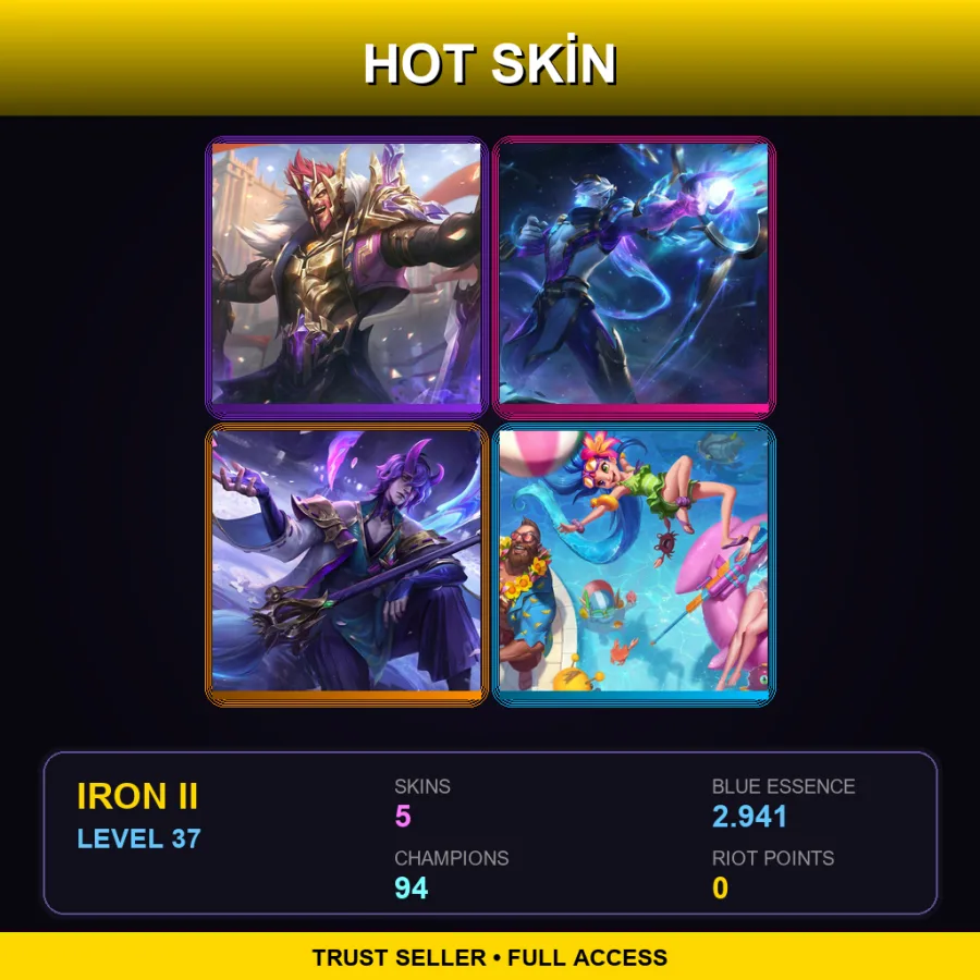 VN | Lv37 | Iron II | 5 Skin | 94 Champ — LoL account