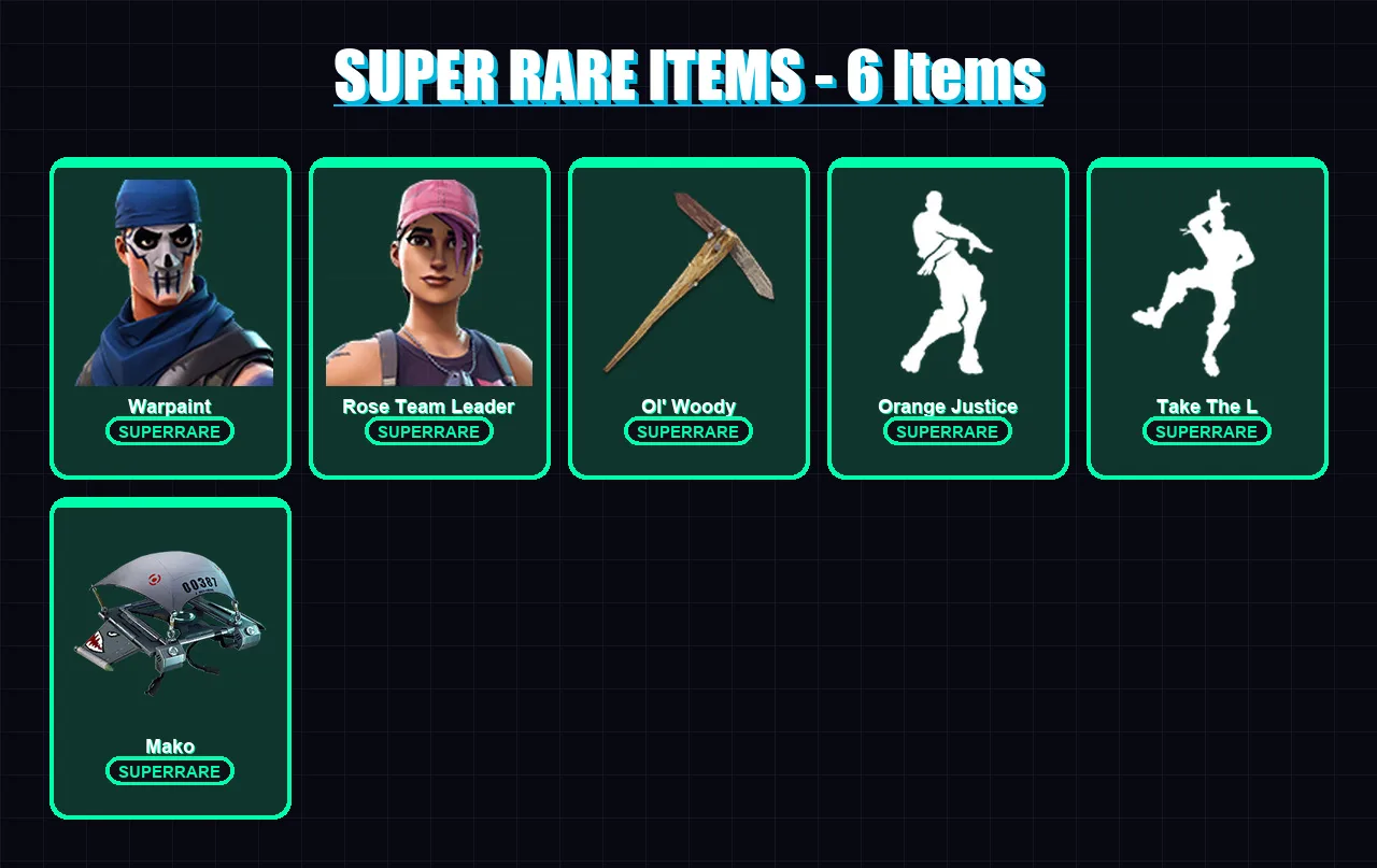 [PC/XBOX/PSN] | Warpaint | Rose Team Leader | Wukong | Carbide | Teknique | 11 skin | 16 pickaxe | 12 emote | 19 glider | Lv224