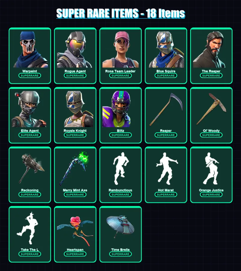 [PC/XBOX/PSN] | Warpaint | Rogue Agent | Rose Team Leader | Blue Squire | The Reaper | 340 skin | 247 pickaxe | 236 emote | 178 glider | Lv1975