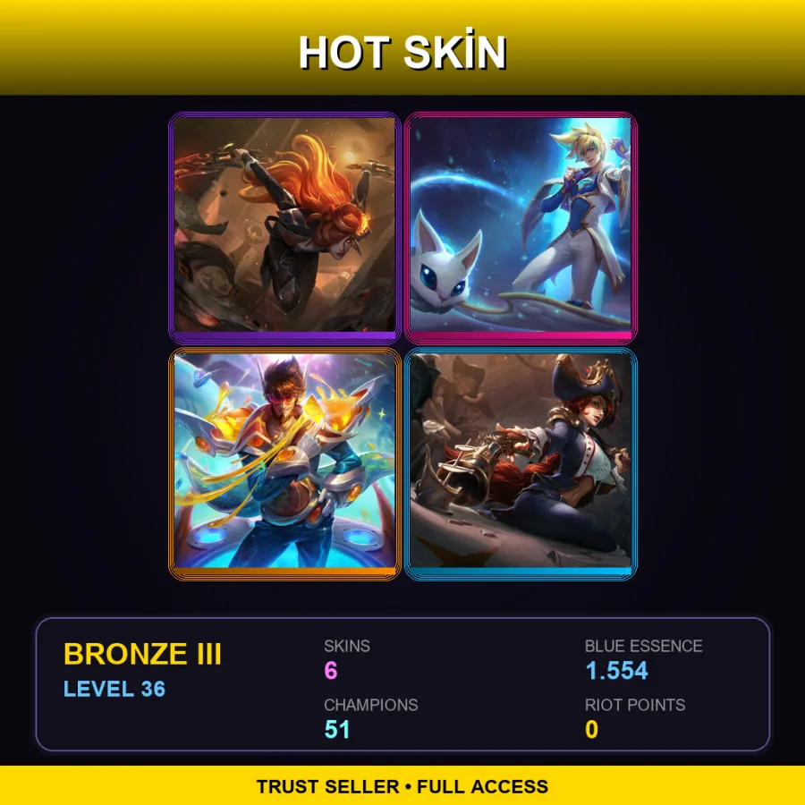 EUW | Lv36 | Bronze III | 6 Skin | 51 Champ