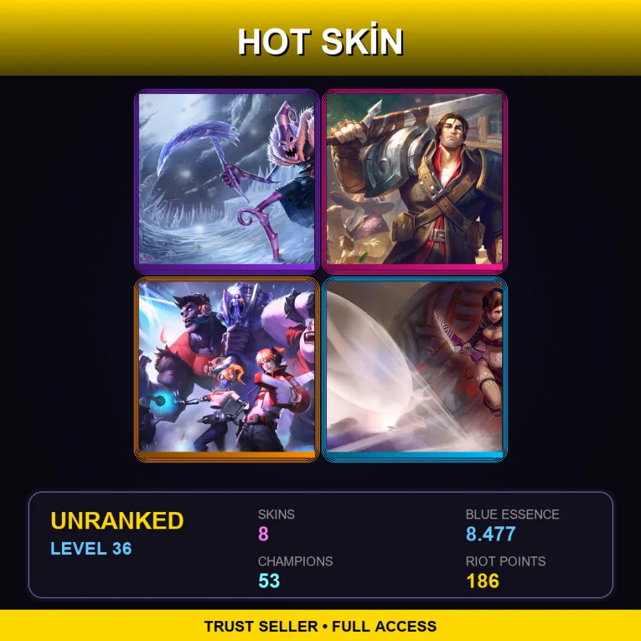 EUW | Dark Candy Fiddlesticks | Rugged Garen | TPA Orianna | Huntress Sivir | 8 Skin | 53 Champ | Lv36