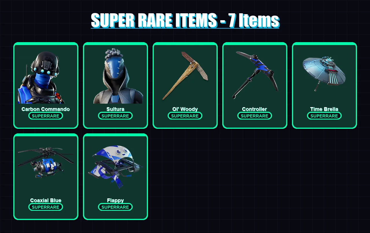 [PC] | Carbon Commando | Sultura | Deadeye | Spectra Knight | Fusion | 60 skin | 69 pickaxe | 40 emote | 56 glider | Lv635