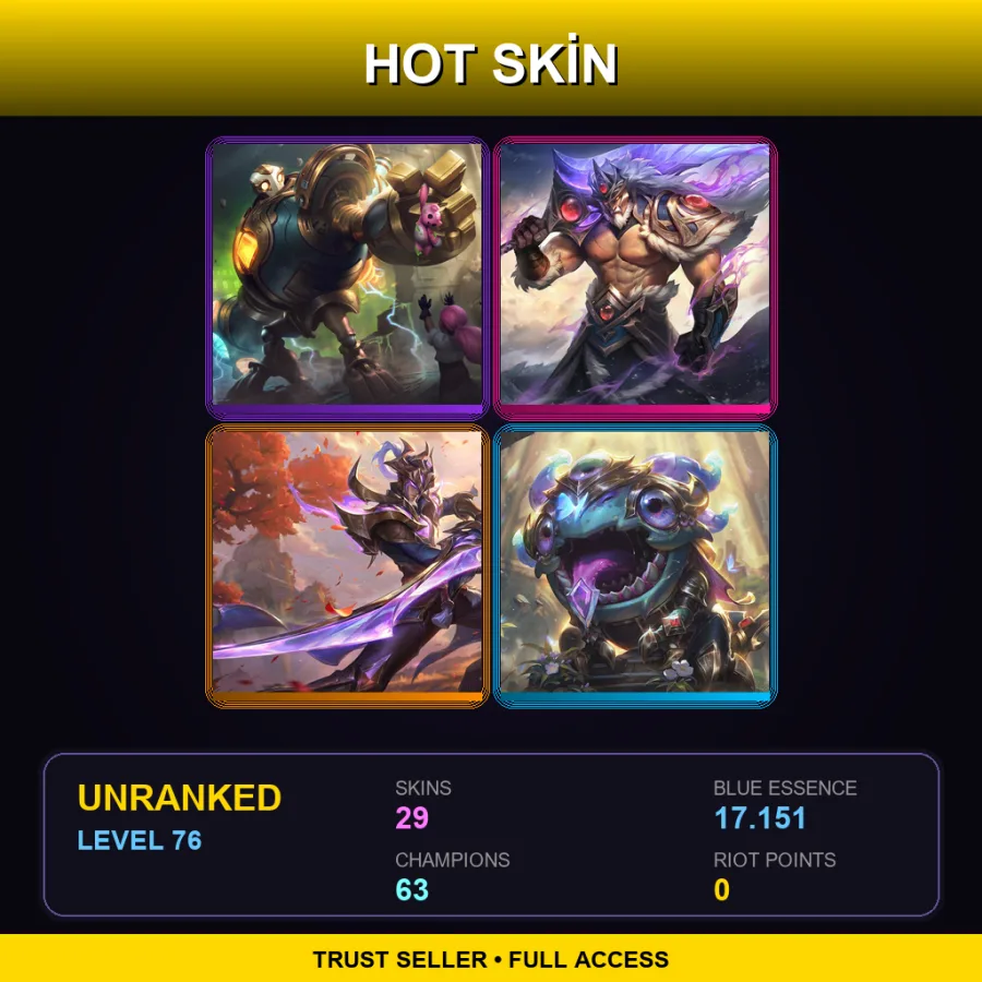 EUNE | Lv76 | Unranked | 29 Skin | 63 Champ — LoL account