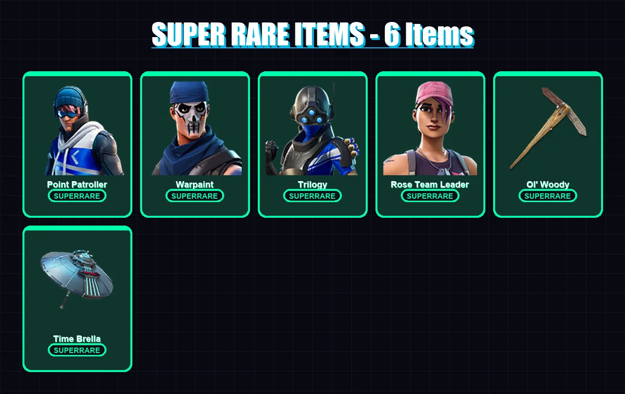 [PS4/PS5/XBOX/PC] | Point Patroller | Warpaint | Trilogy | Rose Team Leader | Eternal Knight | 96 skin | 151 pickaxe | 130 emote | 139 glider | Lv23 — Fortnite account