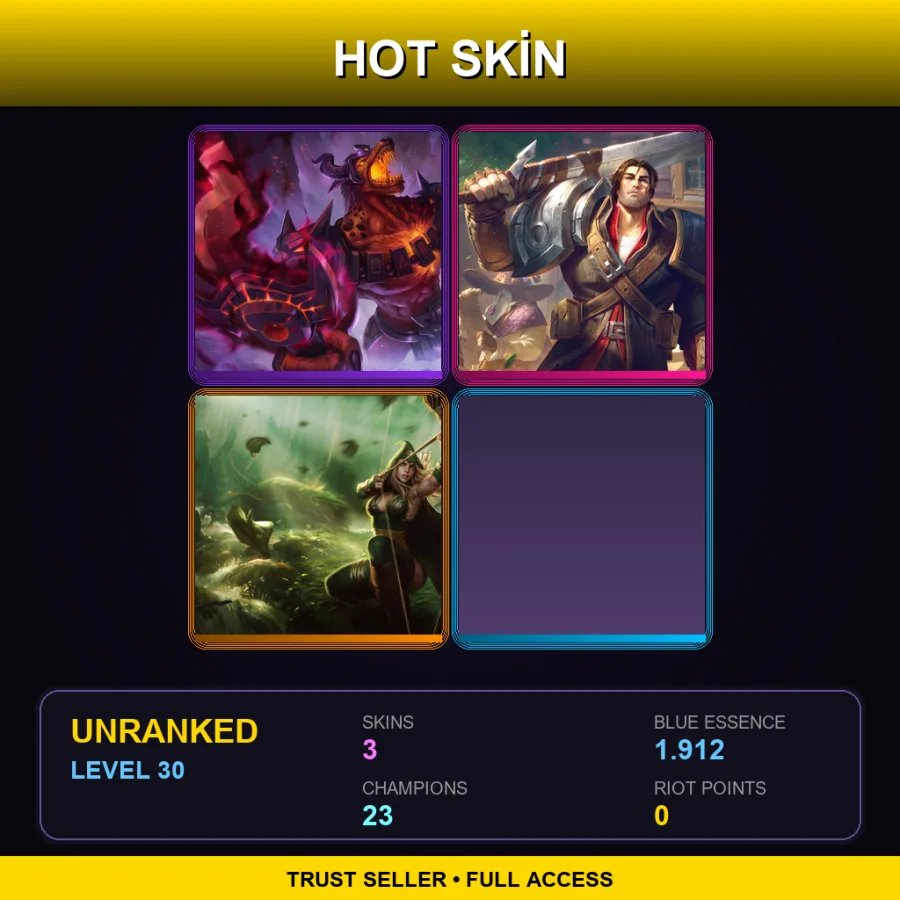 EUW | Lv30 | Unranked | 3 Skin | 23 Champ