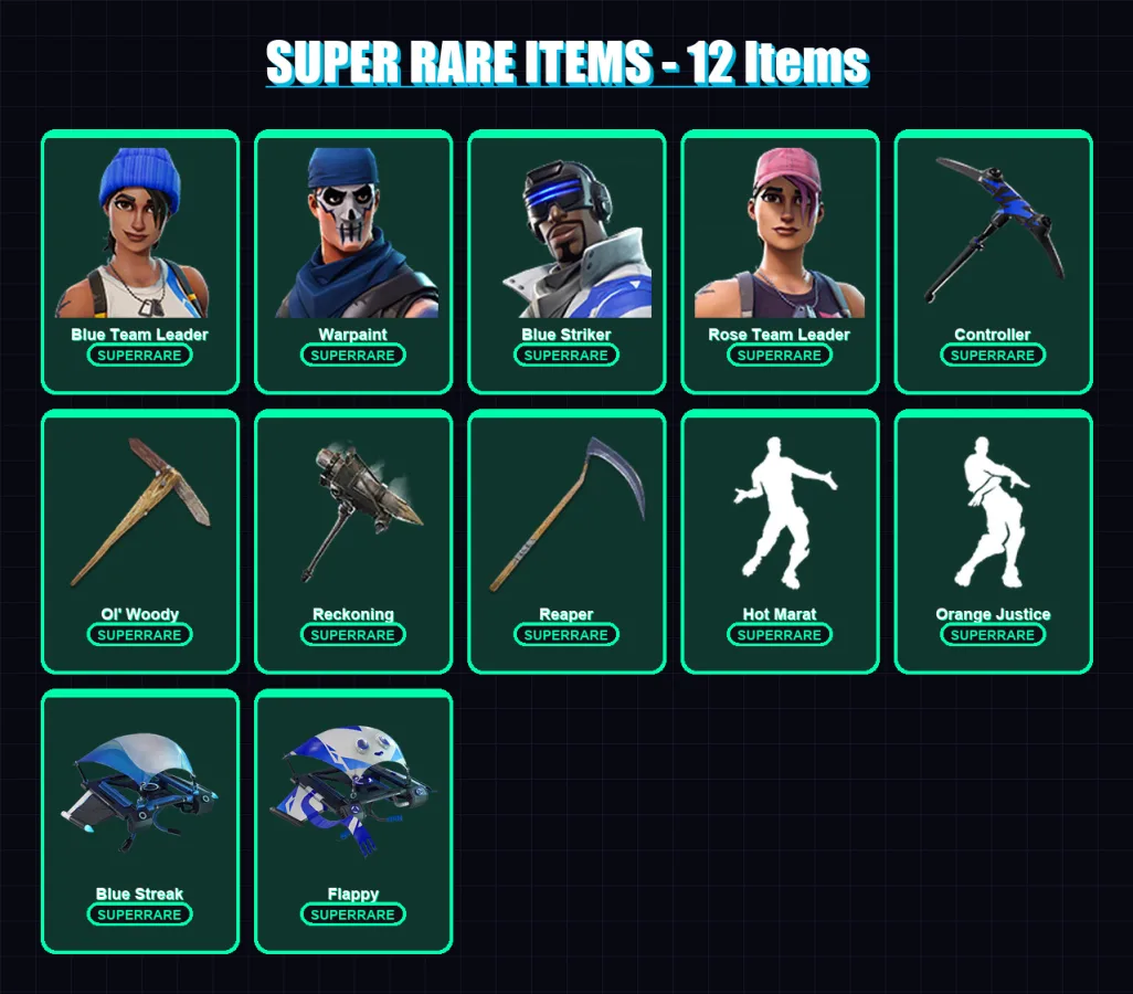 [PS4/PS5/XBOX/PC] | Blue Team Leader | Warpaint | Blue Striker | Rose Team Leader | Love Ranger | 40 skin | 28 pickaxe | 35 emote | 41 glider | Lv51