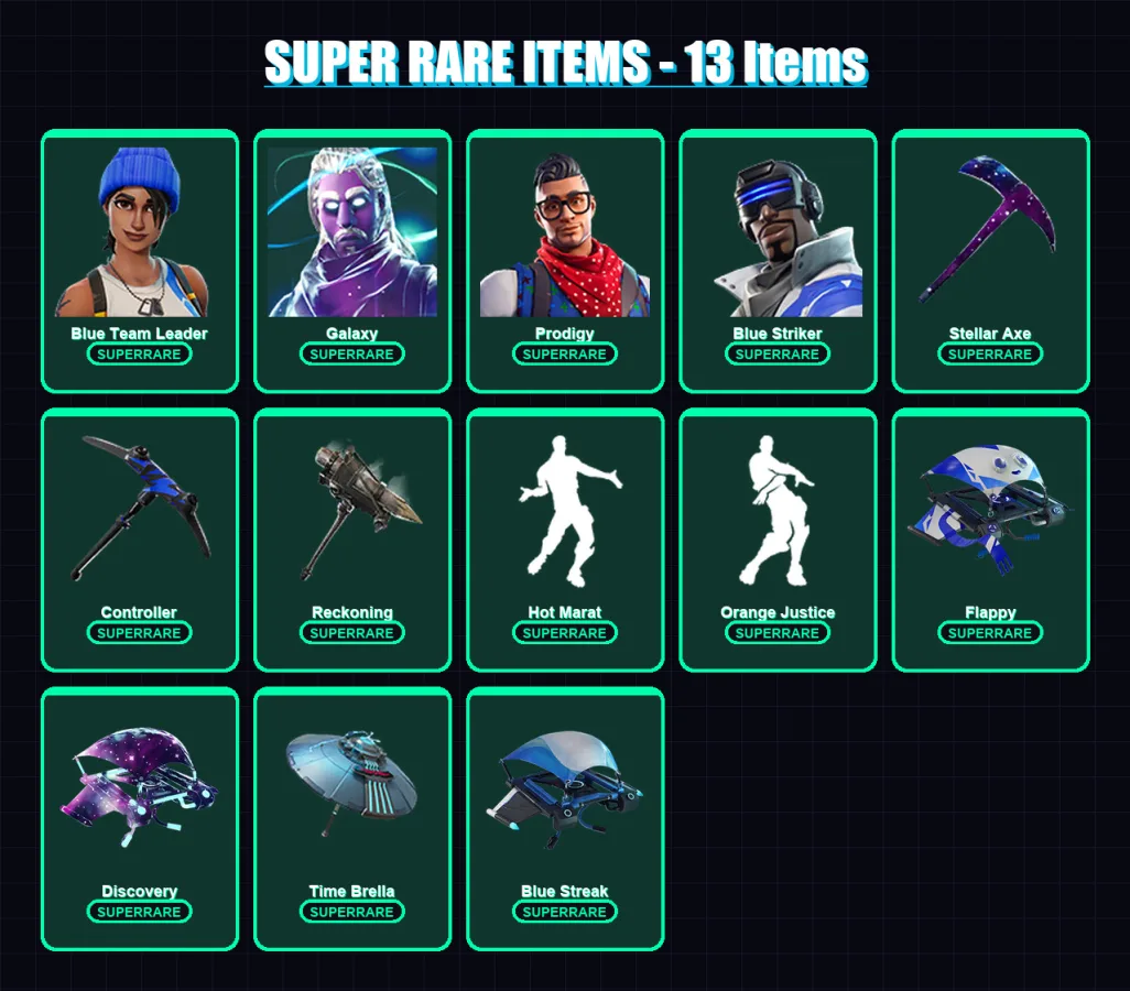[PC/XBOX/PSN] | Blue Team Leader | Galaxy | Prodigy | Blue Striker | The Prisoner | 117 skin | 122 pickaxe | 121 emote | 121 glider | Lv2567