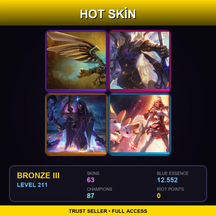 SG | Hextech Anivia | Victorious Aatrox | Dark Cosmic Jhin | Star Guardian Miss Fortune | 63 Skin | 87 Champ | Bronze III | Lv211