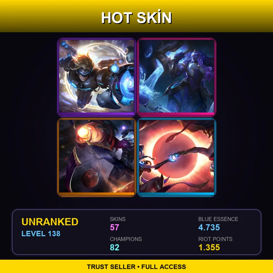 JP | Lv138 | Unranked | 57 Skin | 82 Champ — LoL account