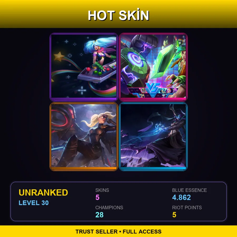 NA | Arcade Sona | Arcade Riven | Riot Kayle | Reaper Soraka | 5 Skin | 28 Champ | Lv30