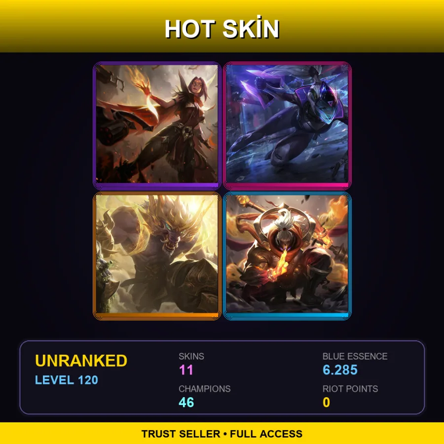 LAN | Lv120 | Unranked | 11 Skin | 46 Champ — LoL account