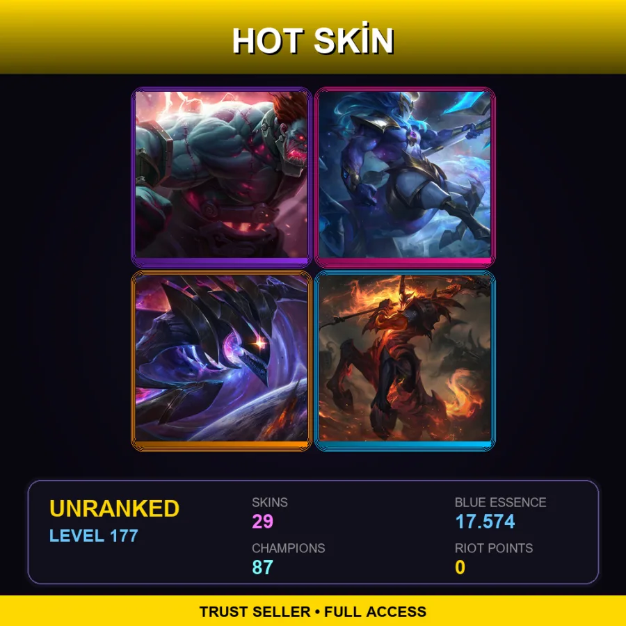 LAS | Lv177 | Unranked | 29 Skin | 87 Champ — LoL account
