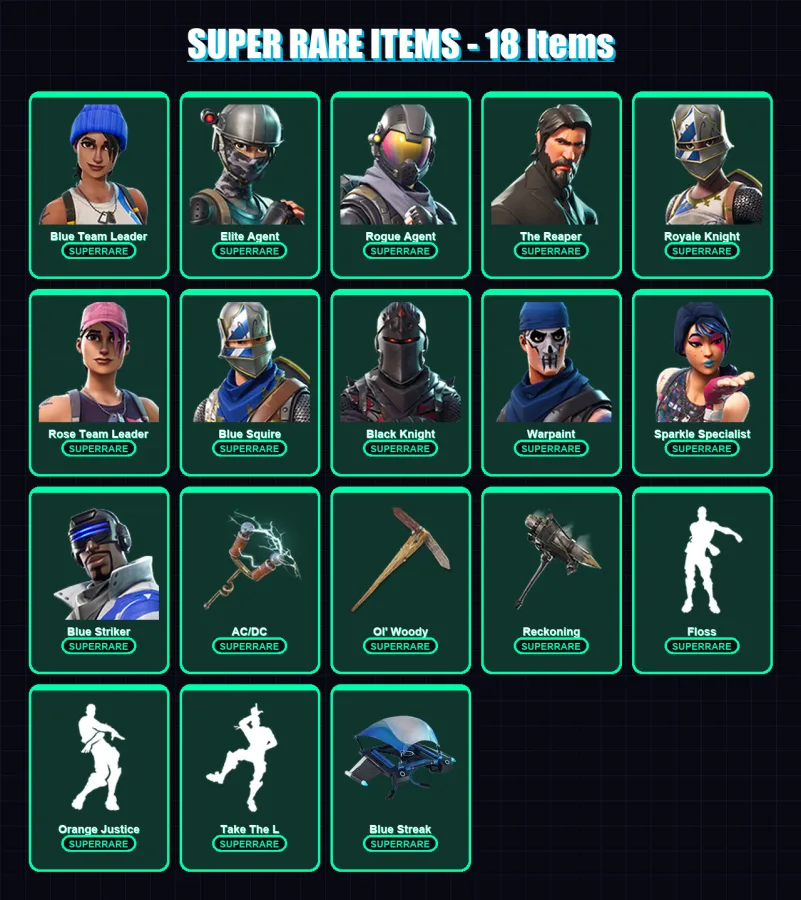 [PS4/PS5/XBOX/PC] | Blue Team Leader | Elite Agent | Rogue Agent | The Reaper | Royale Knight | 35 skin | 35 pickaxe | 33 emote | 40 glider | Lv485