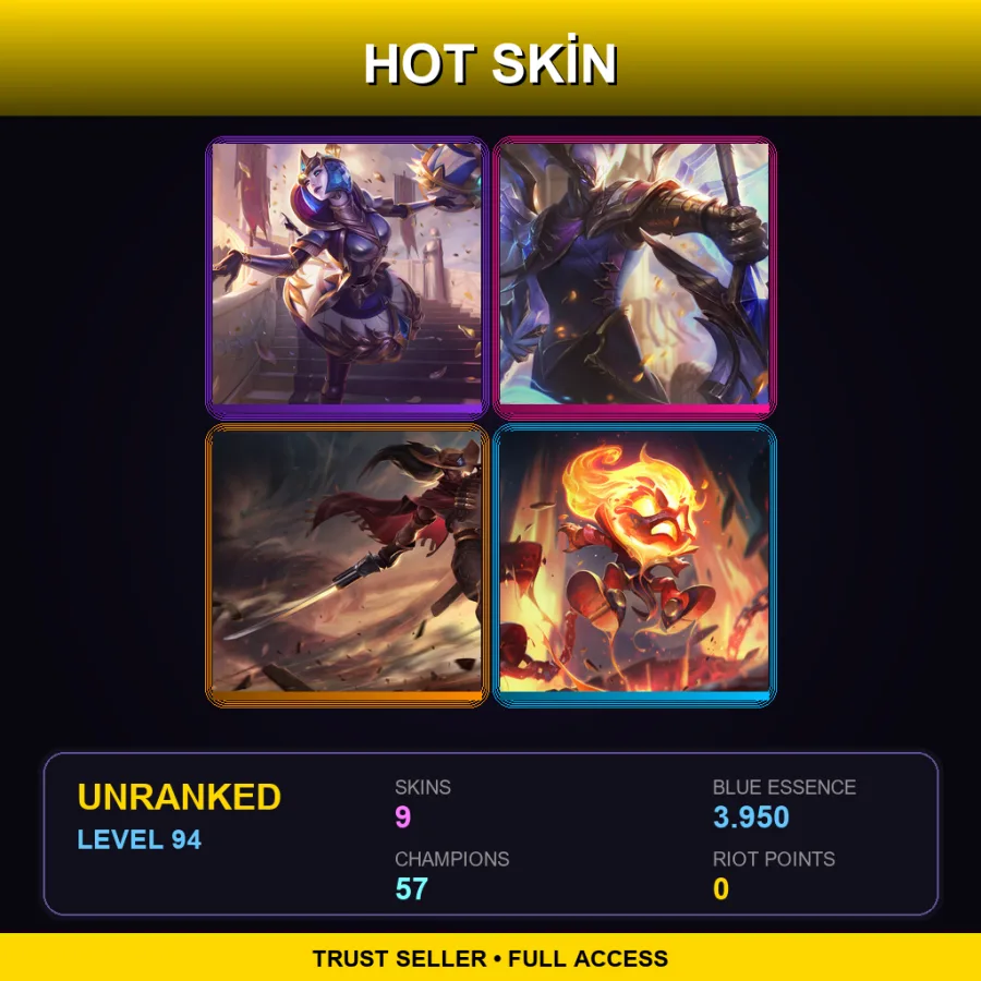 TR | Victorious Orianna | Victorious Aatrox | High Noon Yasuo | Infernal Amumu | 9 Skin | 57 Champ | Lv94