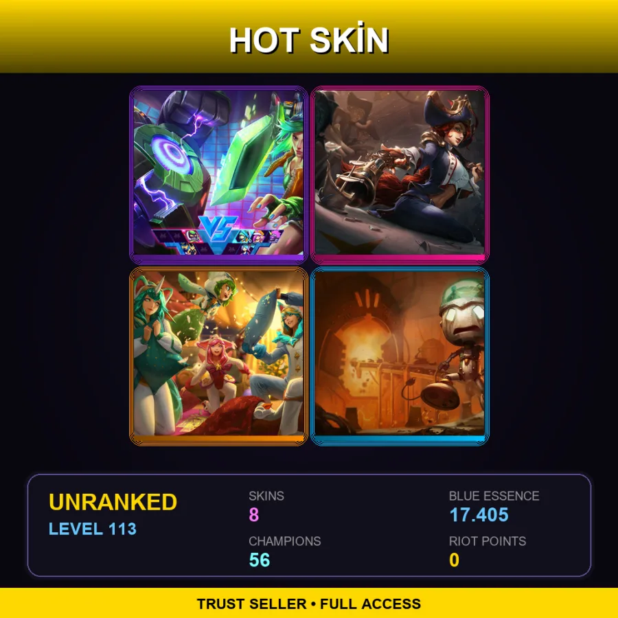 EUW | Lv113 | Unranked | 8 Skin | 56 Champ — LoL account