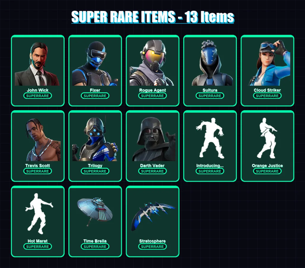 [PS4/PS5/XBOX/PC] | John Wick | Fixer | Rogue Agent | Sultura | Cloud Striker | 160 skin | 180 pickaxe | 127 emote | 164 glider | Lv2497 — Fortnite account