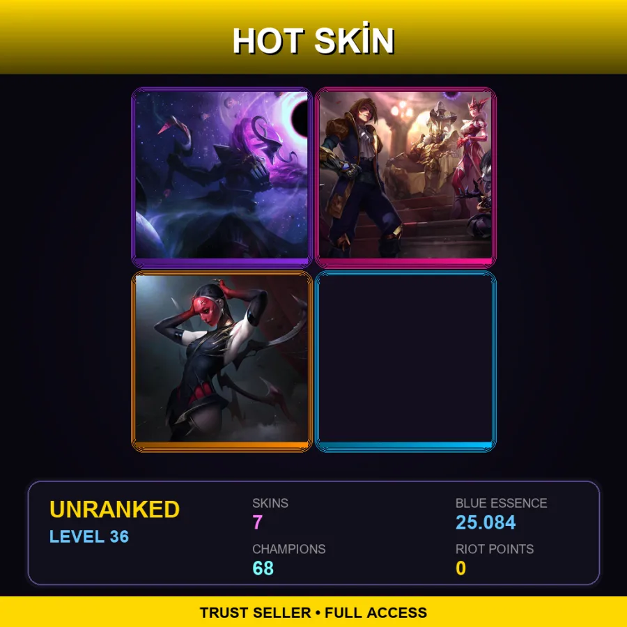 TR | Dark Star Thresh | King of Clubs Mordekaiser | Masque of the Black Rose Elise | Morgana Skin 8 | 7 Skin | 68 Champ | Lv36
