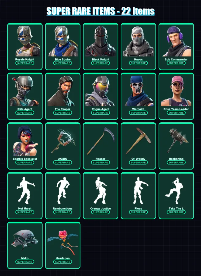[PC/PSN] | Royale Knight | Blue Squire | Black Knight | Havoc | Sub Commander | 147 skin | 98 pickaxe | 154 emote | 93 glider | Lv1173