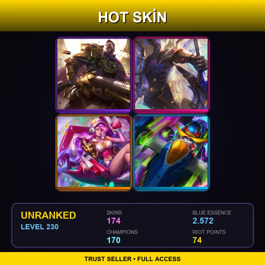 ME | Lv230 | Unranked | 174 Skin | 170 Champ — LoL account