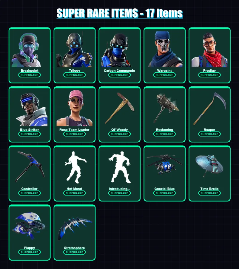[PC/XBOX] | Breakpoint | Trilogy | Carbon Commando | Warpaint | Prodigy | 66 skin | 71 pickaxe | 80 emote | 72 glider | Lv1035