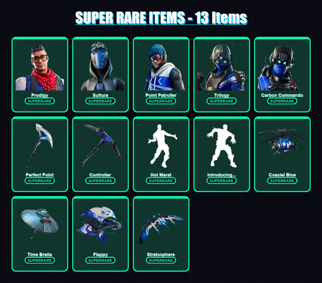 [PC/XBOX] | Prodigy | Sultura | Point Patroller | Trilogy | Carbon Commando | 37 skin | 63 pickaxe | 60 emote | 57 glider | Lv825 — Fortnite account