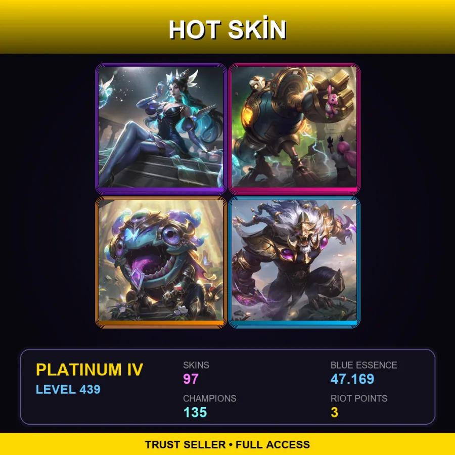 LAN | Prestige Star Guardian Syndra | Victorious Blitzcrank | Victorious Kog'Maw | Victorious Rengar | 97 Skin | 135 Champ | Platinum IV | Lv439