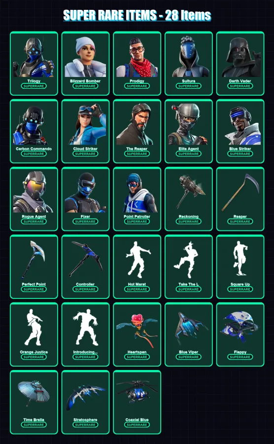 [PS4/PS5/XBOX/PC] | Trilogy | Blizzard Bomber | Prodigy | Sultura | Darth Vader | 217 skin | 197 pickaxe | 155 emote | 166 glider | Lv2371