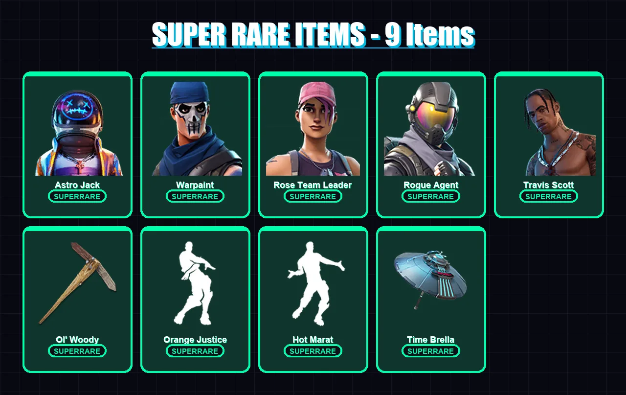 [PC] | Astro Jack | Warpaint | Rose Team Leader | Rogue Agent | Travis Scott | 39 skin | 73 pickaxe | 64 emote | 72 glider | Lv1271