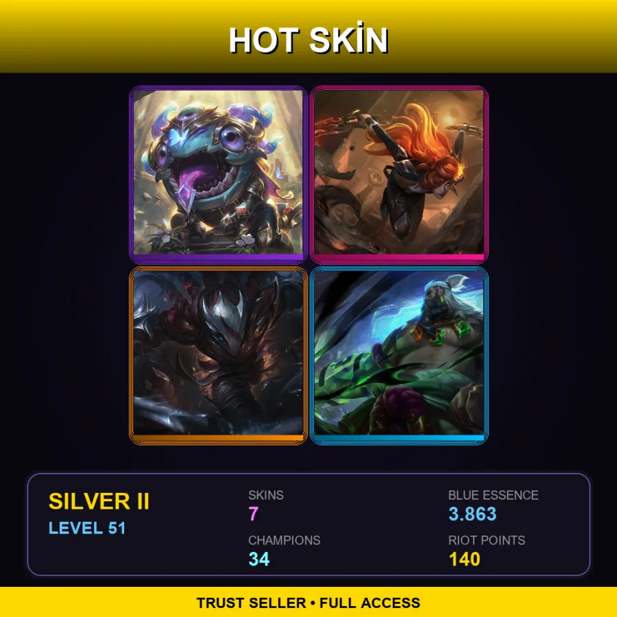 BR | Victorious Kog'Maw | High Noon Katarina | Blood Moon Talon | Inkshadow Udyr | 7 Skin | 34 Champ | Silver II | Lv51