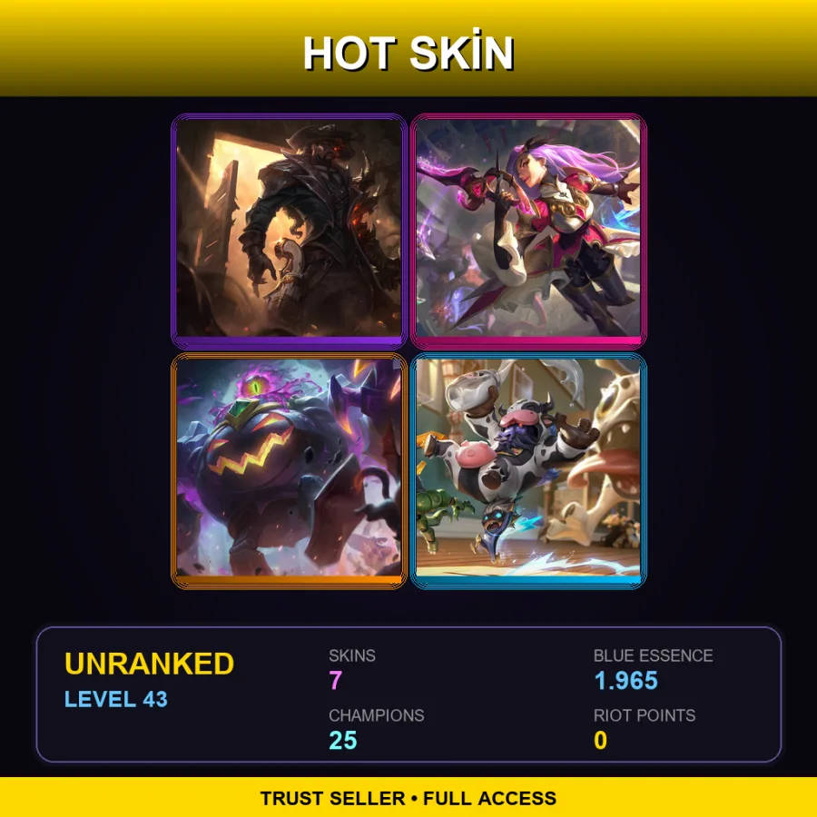 LAN | Lv43 | Unranked | 7 Skin | 25 Champ — LoL account