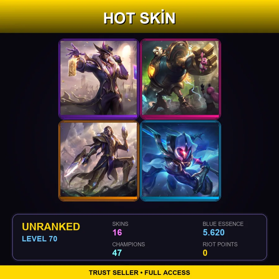 EUW | Lv70 | Unranked | 16 Skin | 47 Champ — LoL account