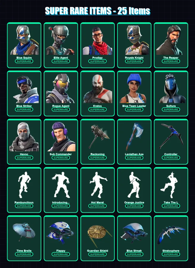 [SWITCH/PC] | Blue Squire | Elite Agent | Prodigy | Royale Knight | The Reaper | 159 skin | 126 pickaxe | 132 emote | 115 glider | Lv1198