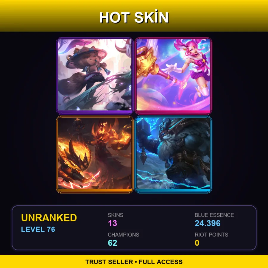 EUNE | Lv76 | Unranked | 13 Skin | 62 Champ — LoL account